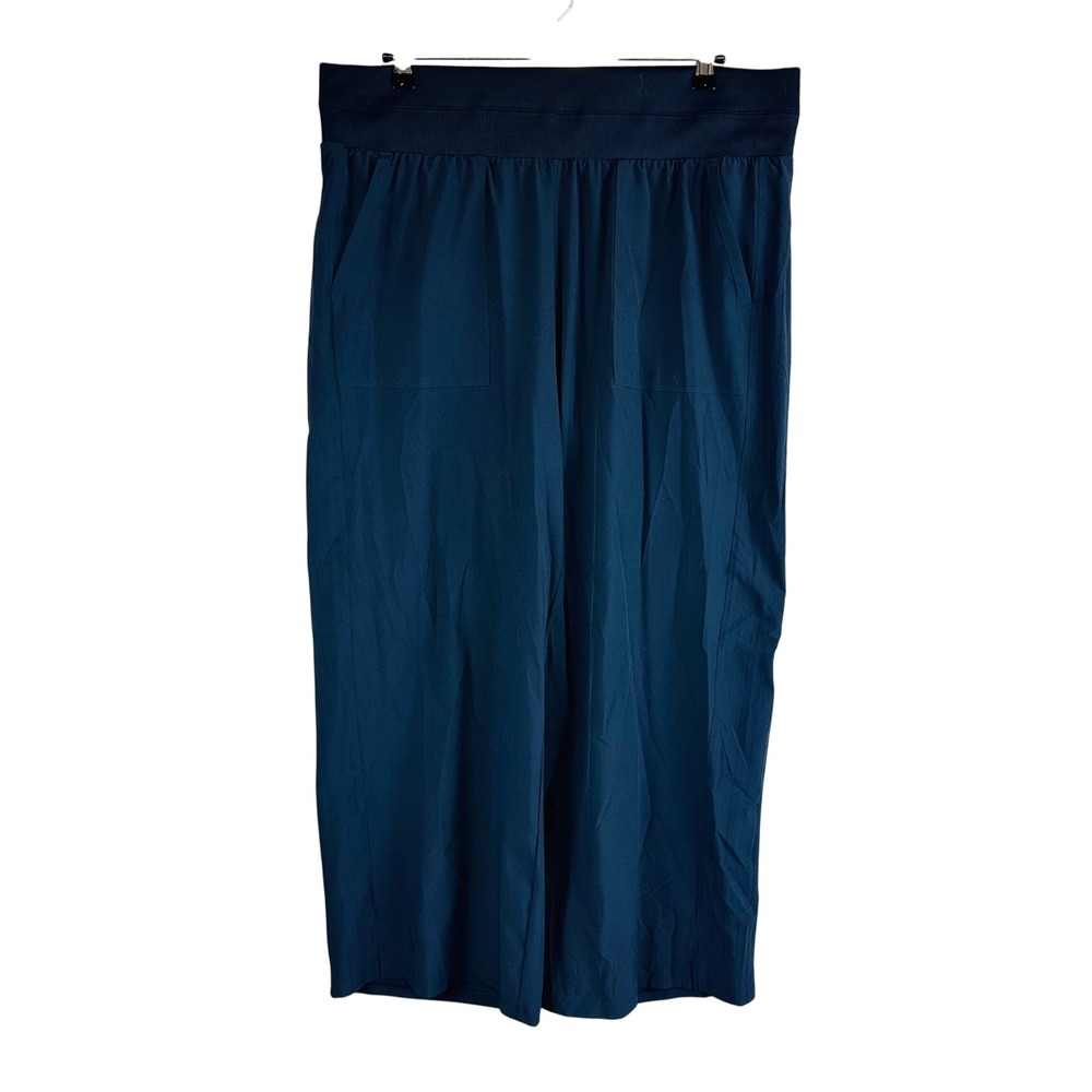 T by Talbots Womans XL Pants Stretch Tech Pull On Blue Wide Leg Comfort Waist